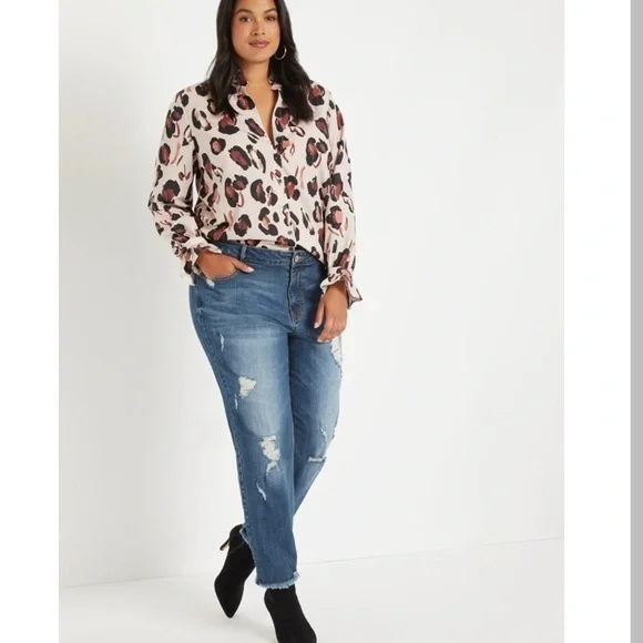 Eloquii Panthera Button Down w/ Ruffle Neck - NWT - Picture 4 of 15